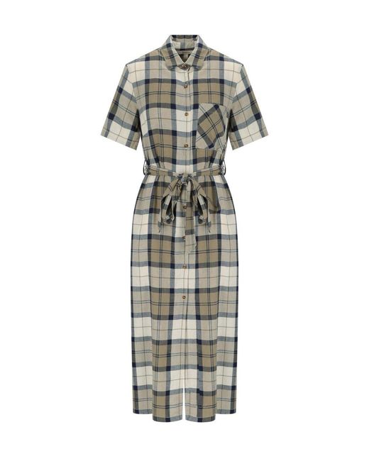 Barbour Gray Fern Tartan Midi Dress