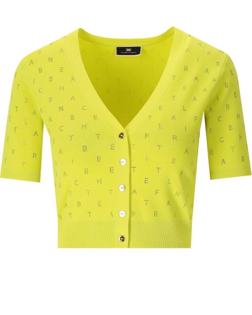 Cardigan crop con strass cedro di Elisabetta Franchi in Yellow