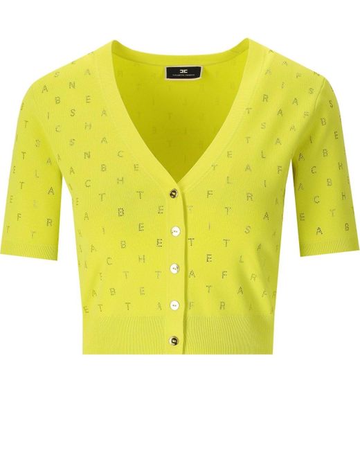 Elisabetta Franchi Yellow Cedar cropped cardigan mit strasssteinen