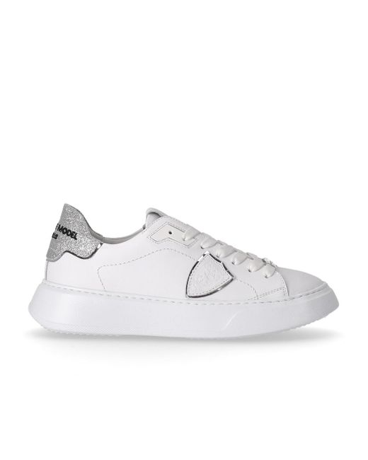 Philippe Model Temple Silver Glitter Sneaker in White | Lyst