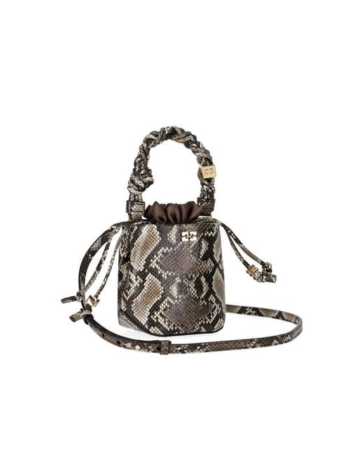 Ganni White Bou Bucket Bag With Python Print