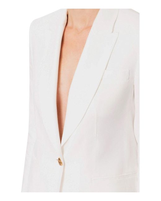 Chaqueta de botonadura sencilla en mezcla de lino Elisabetta Franchi de color White