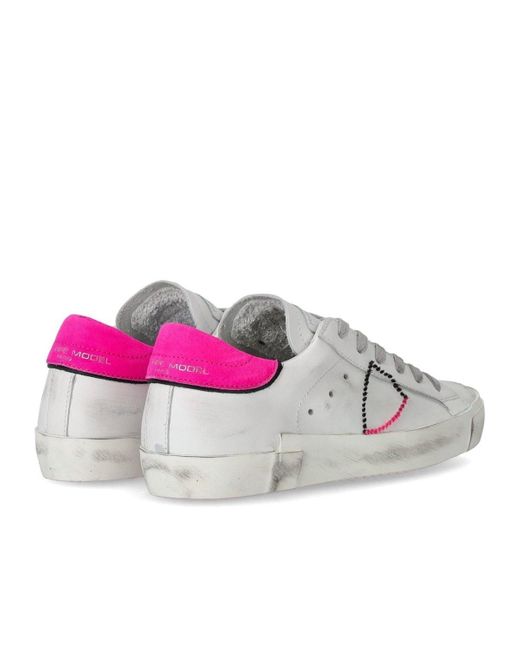Philippe Model White Prsx low broderie weiss fuchsia sneaker