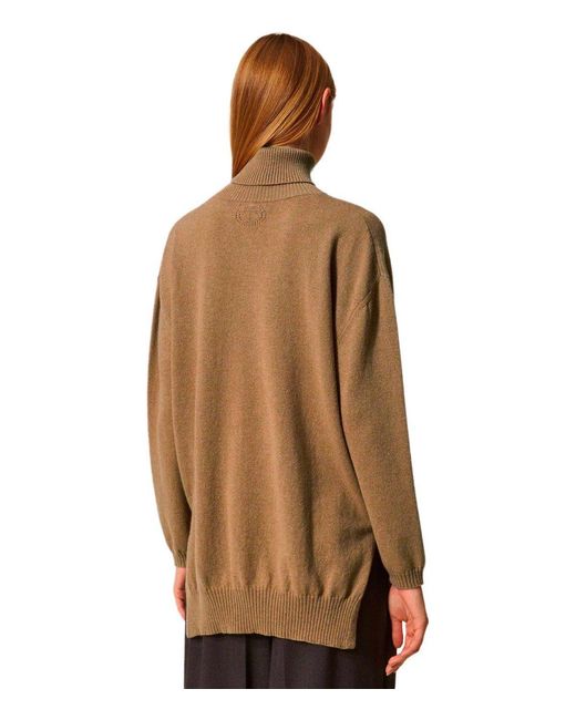 Twinset Brown Camel Turtleneck Sweater