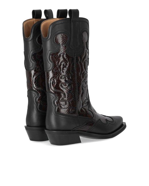 Ganni Black Reptile Effect Texan Boot