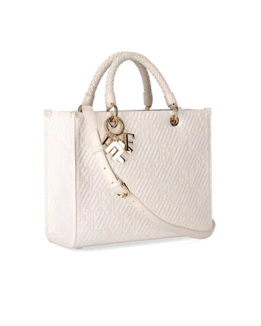 Elisabetta Franchi White Elfenbeine handtasche aus jacquard-bast