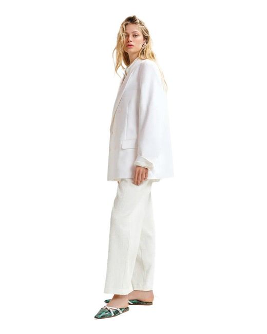 Essentiel Antwerp White Hollow Pinstriped Double-Breasted Jacket