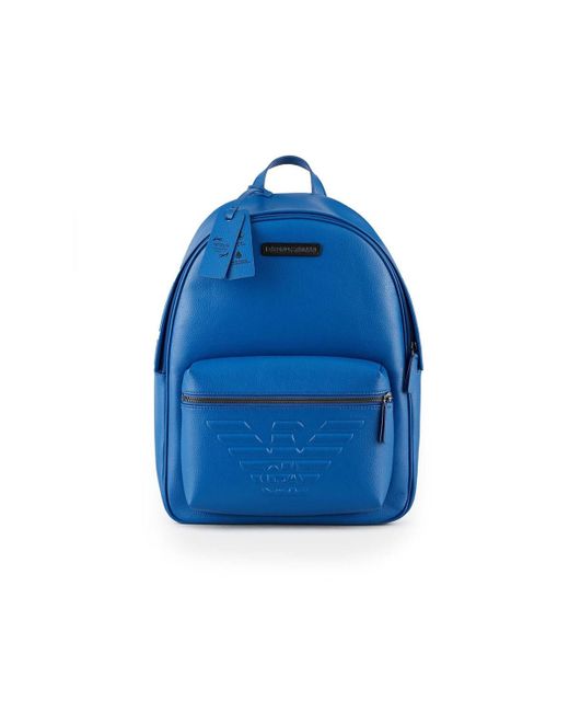 Emporio Armani Electric Blue Leather Backpack for men
