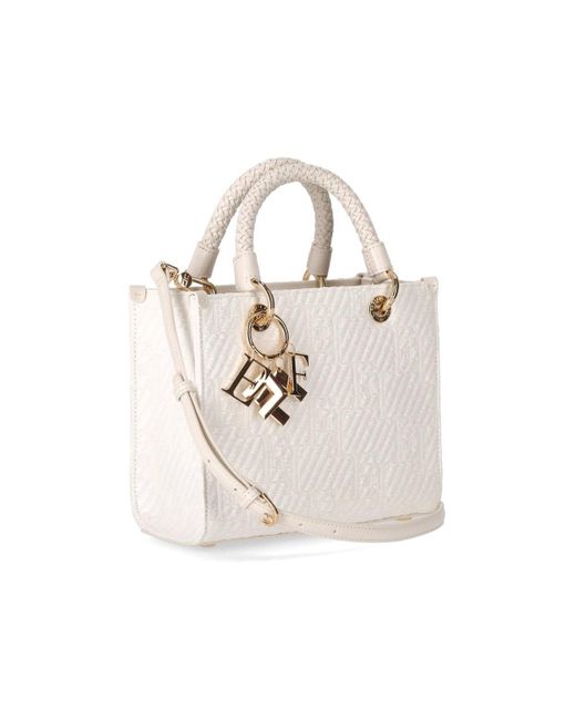 Elisabetta Franchi White Jacquard Raffia Small Handbag