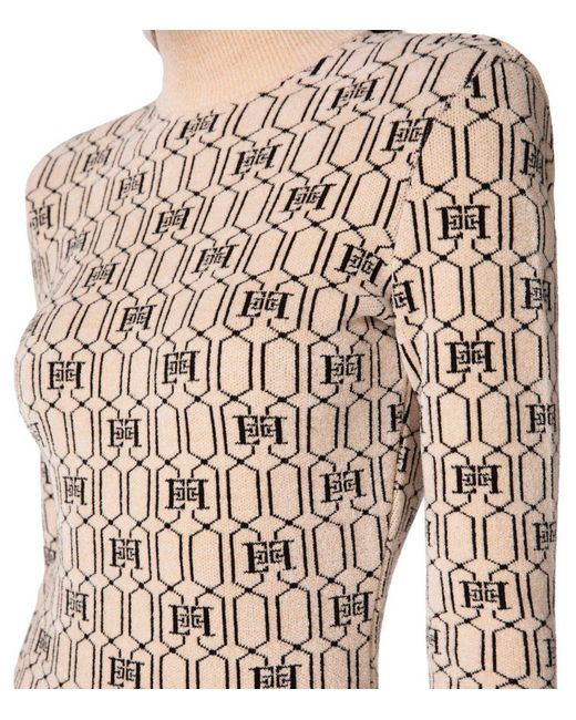 Elisabetta Franchi White Champagne Monogram Knitted Dress