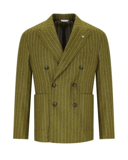 Giacca Doppiopetto Gessata di Manuel Ritz in Green da Uomo