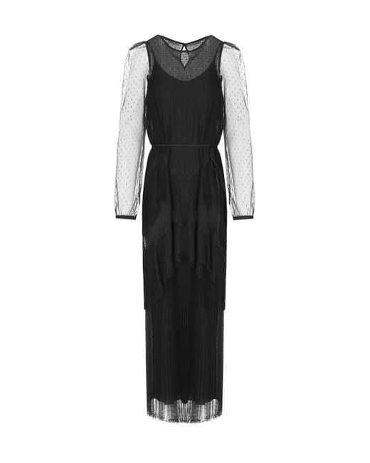 Twinset Lange Geplooide Jurk in het Black