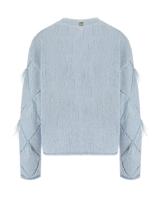 Twin Set Blue Jumper With Feathers