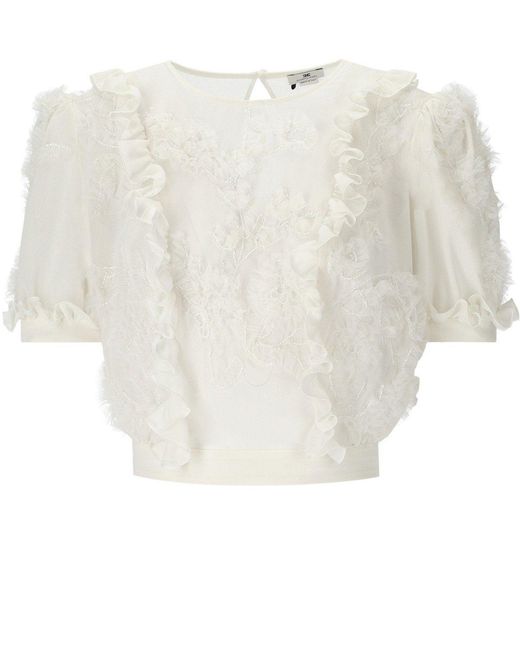 Elisabetta Franchi White Ivory Ruffled Top