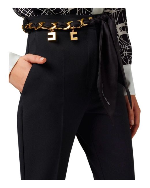 Elisabetta Franchi Black Flare Trousers With Foulard Belt