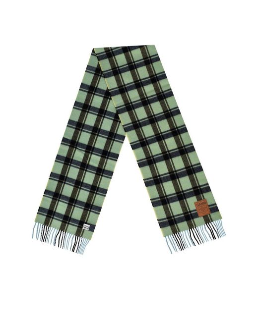Ganni Green Pear Check Scarf