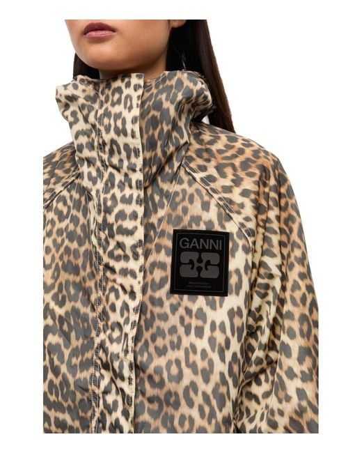 Ganni Brown Animal Print Nylon Jacket
