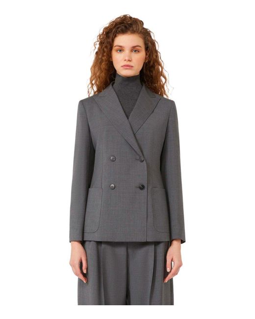 Weekend by Maxmara Gray Ornati Double-Breasted Blazer