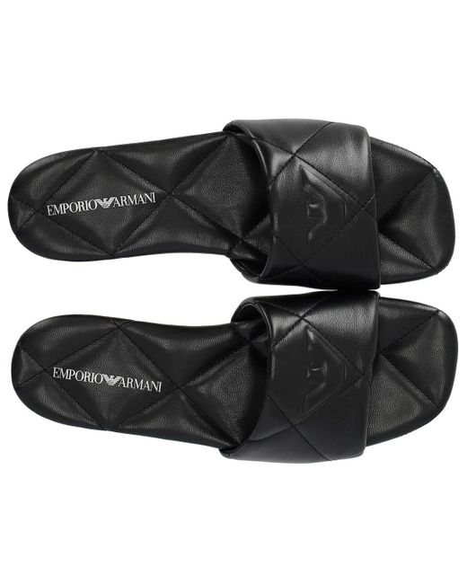 Emporio Armani Gewatteerde Platte Sandaal in het Black