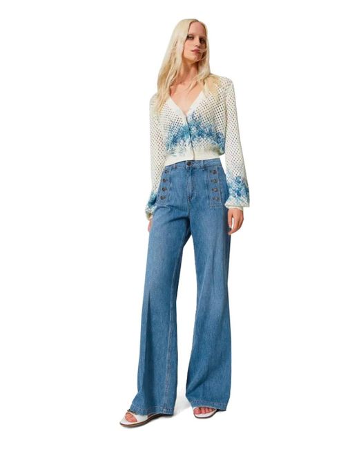 Twin Set Blue Flared Jeans With Buttons