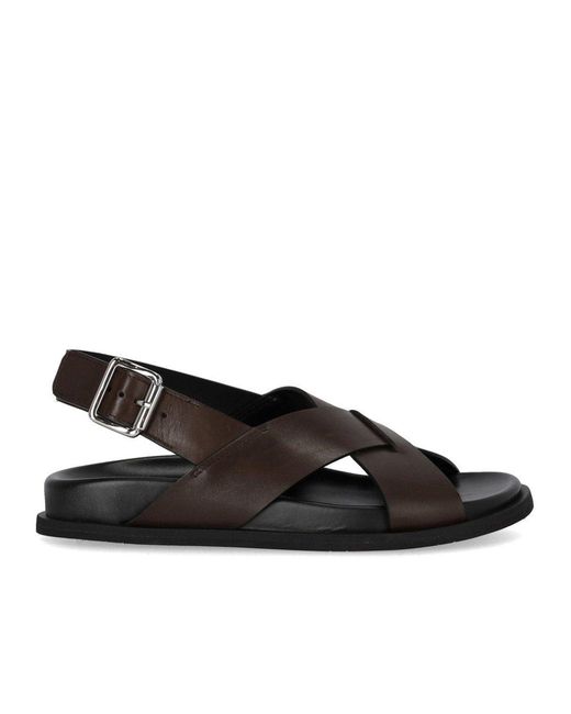 Guglielmo Rotta Black Twill Chocolate Flat Sandal