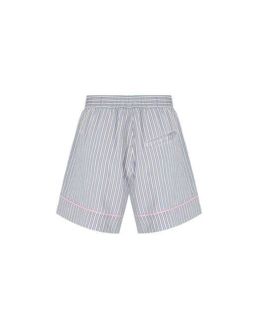 Ganni Gray Soft Chambray Striped Shorts