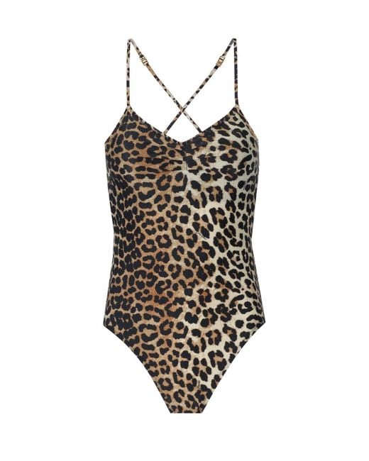 Ganni Brown Costume intero leopardato