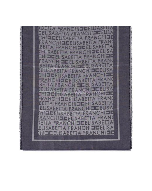 Elisabetta Franchi Blue Oltremare Jacquard Foulard Scarf