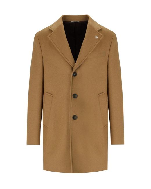 Manuel Ritz Brown Camel Single-Breasted Coat for men