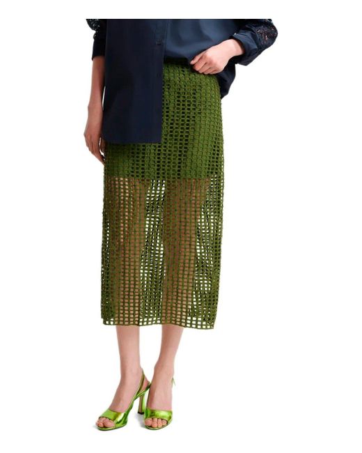 Essentiel Antwerp Green Handkerchief Khaki Midi Skirt