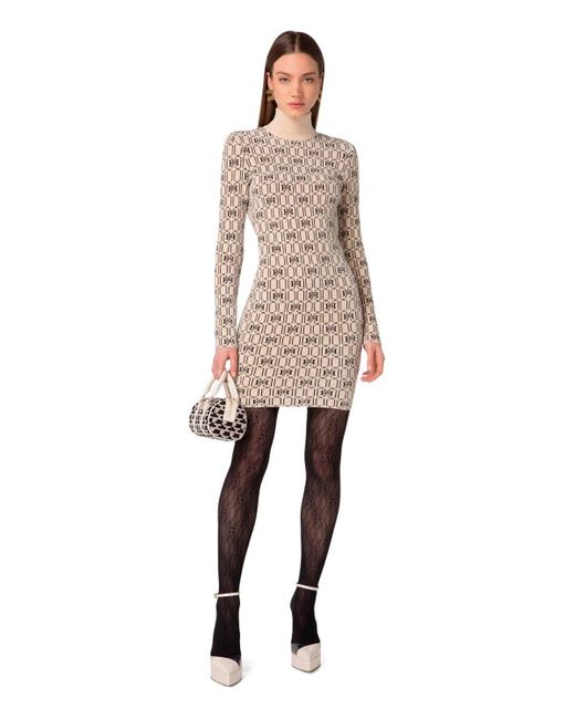 Elisabetta Franchi White Champagne Monogram Knitted Dress