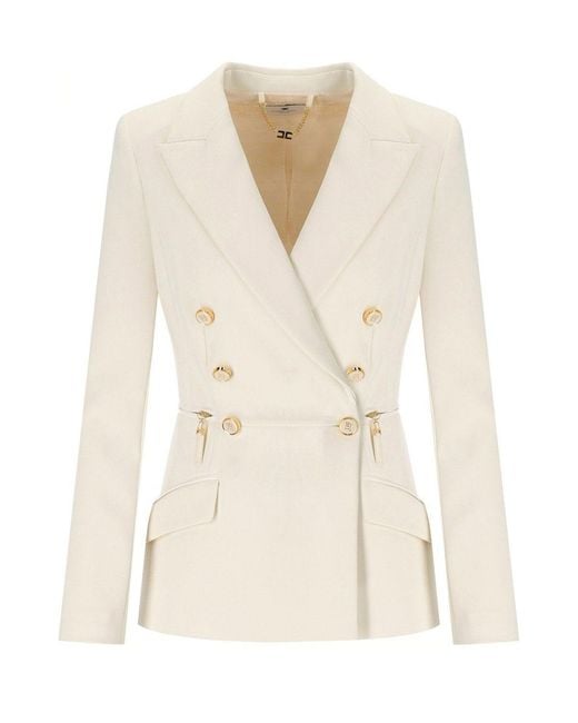 Elisabetta Franchi White Milk Double-Breasted Blazer