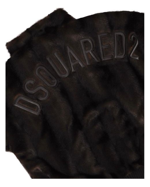 DSquared² Black Faux Fur D2 Brown Bomber Jacket