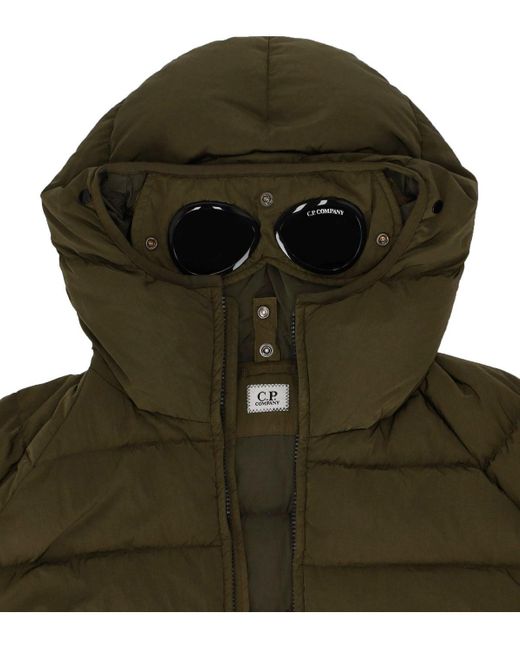 C P Company Green Eco Chrome-R Goggle Military Hooded Down Jacket for men
