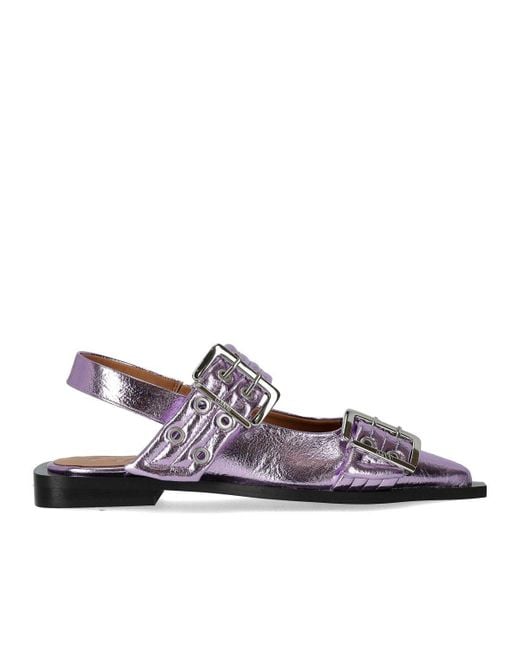 Ganni Brown Slingback Ballet Flat Shoe With Buckles