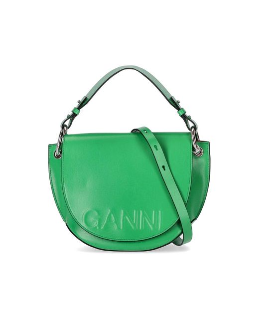 Ganni Banner Saddle Crossbody Tas in het Groen Lyst NL