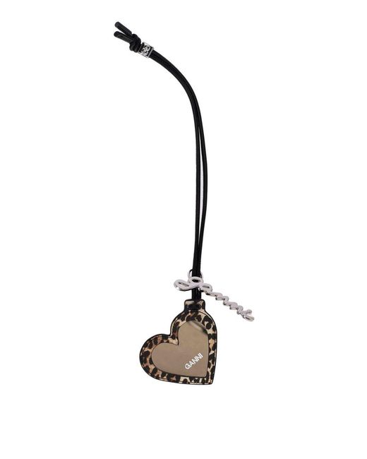 Ganni Metallic Bou Heart Leopard Print Charm