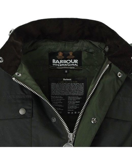 Barbour Black International Auto Wax Sage Green Hooded Jacket for men