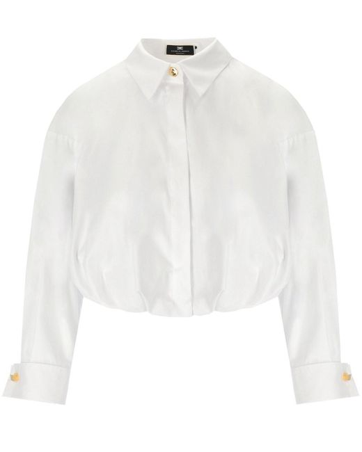 Camicia crop in popeline bianca di Elisabetta Franchi in White