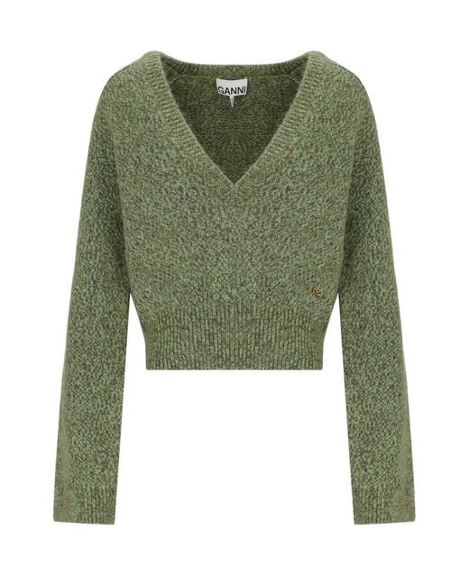 Ganni Green Melange Sweater