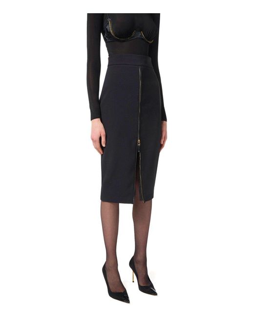 Elisabetta Franchi Black Zipped Midi Skirt