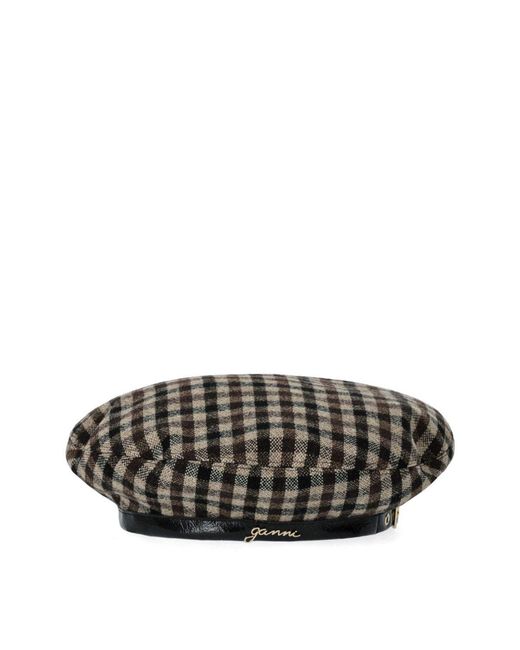 Ganni Black Coffee Check Beret