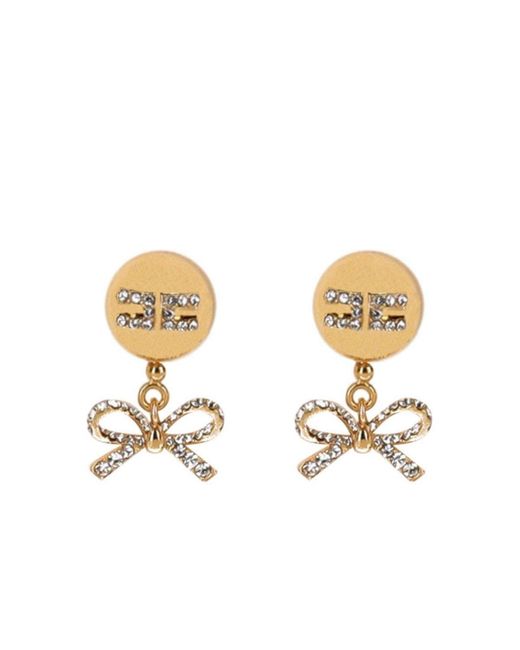 Elisabetta Franchi Metallic Pendant Earrings With Bows