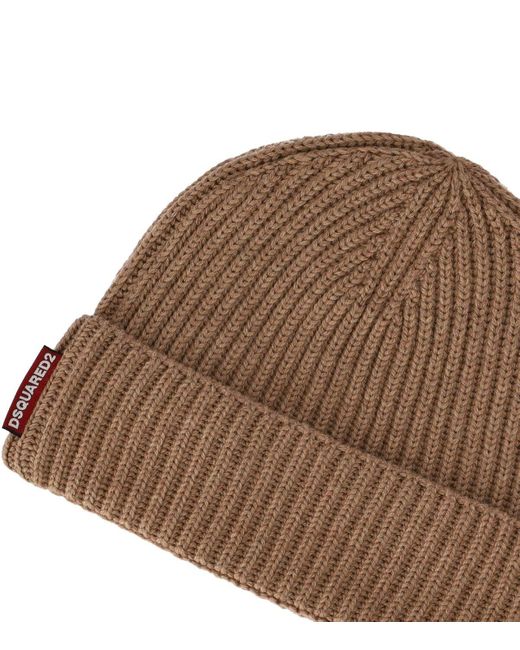DSquared² Brown Warmy Camel Beanie Scarf Set for men