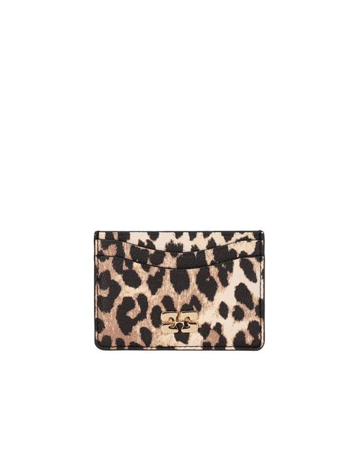 Ganni White Bou Leopard-Print Card Holder