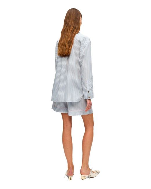 Ganni Gray Soft Chambray Striped Shorts