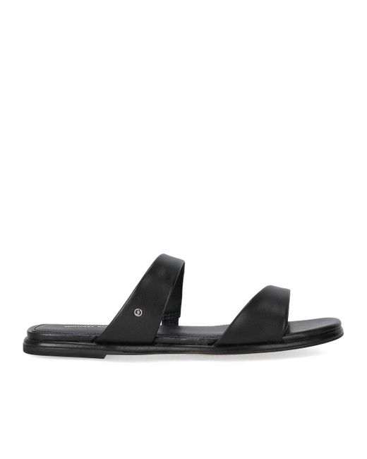 Michael Kors Black Schwarze Leder Zwei-Riemen Slide Sandale