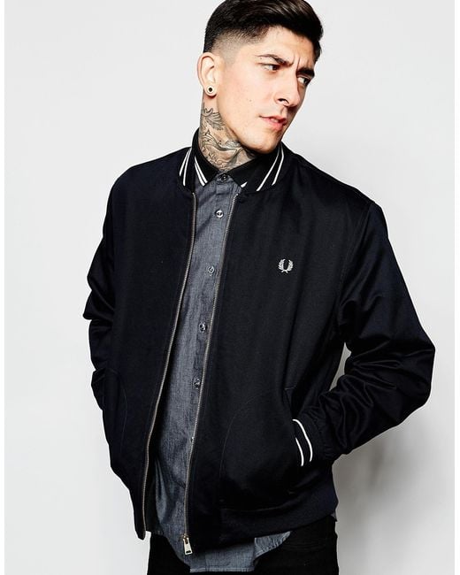 Fred Perry Blue Bomber Jacket With Tipping for men
