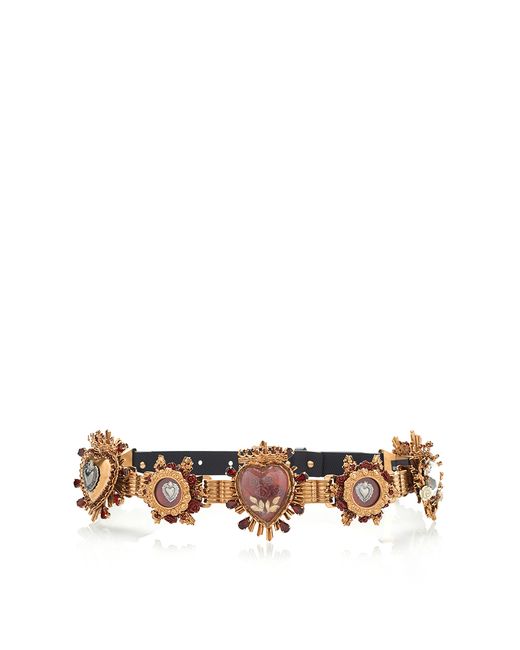 Dolce & Gabbana Metallic Small Sacred Heart Belt in Gold Multi
