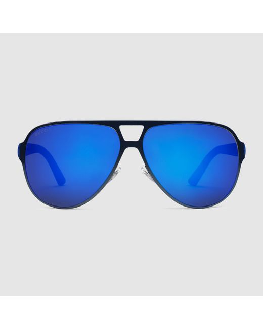 Gucci Blue Light Steel Aviator Sunglasses for men